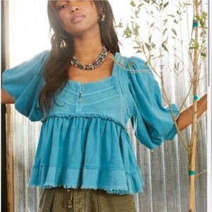 Free People Blue Peasant Blouse